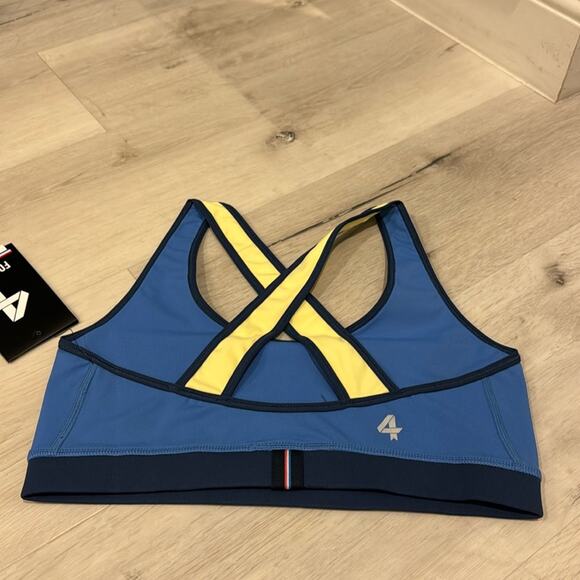 Fourlaps NWT Infinity Sports Bra Azure Midnight Banana with crossed straps back. - Picture 6 of 9